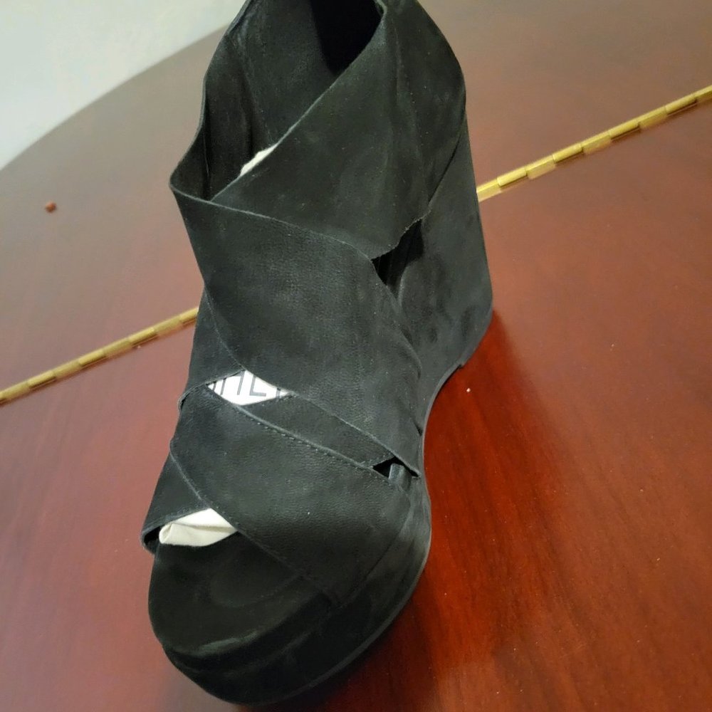 Eileen Fisher Black Suede 3.5" Platform Wedge